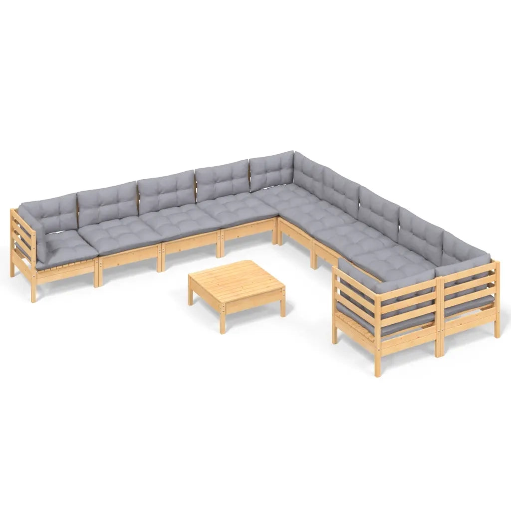 Set Divani da Giardino 11 pz con Cuscini Grigi Massello di Pino cod mxl 39276