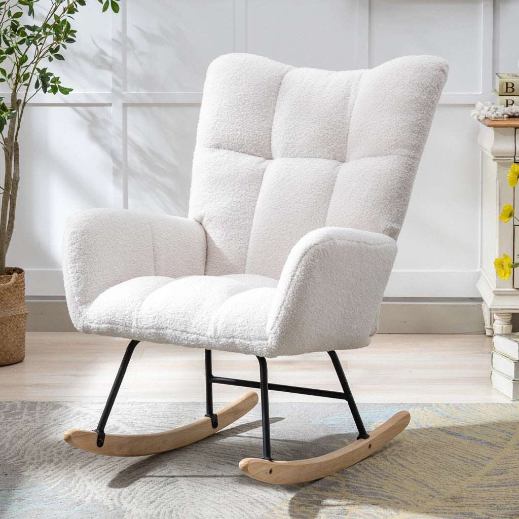 Sedia a dondolo ergonomica in teddy bianco