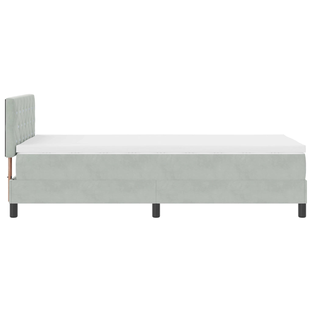 Letto Box Spring con Materasso Grigio Chiaro Singolo in Velluto