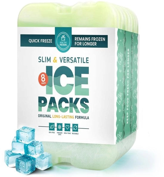 Pacchi di ghiaccio per la scatola di picnic - confezioni congelate - set di congelamento originale | Pacchi di ghiaccio sottili e duraturi per la scatola di picnic o la valigetta (8-pack)