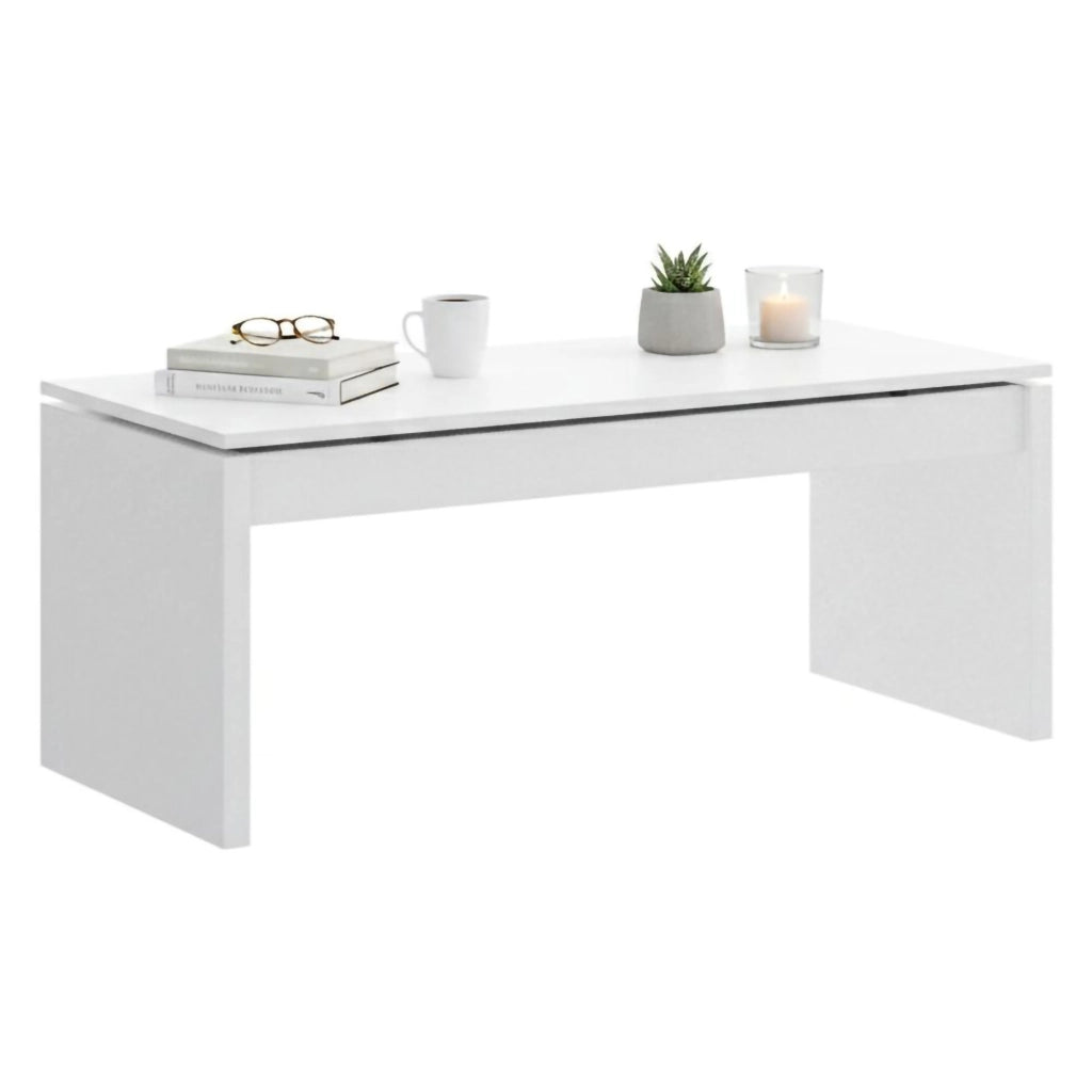 Tavolino da salotto Audi, Porta riviste da soggiorno con vano portaoggetti, Tavolo basso da caffÒ¨ elevabile, 102x50h43 cm, Bianco