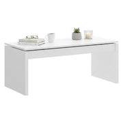 Tavolino da salotto Audi, Porta riviste da soggiorno con vano portaoggetti, Tavolo basso da caffÒ¨ elevabile, 102x50h43 cm, Bianco