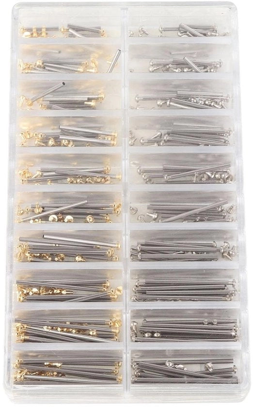 Kit di attrezzi per orologi - 200 pezzi - 10 misure - astuccio di conservazione - laccio per orologio - bussola a vite in acciaio inossidabile - diametro 1,3 mm