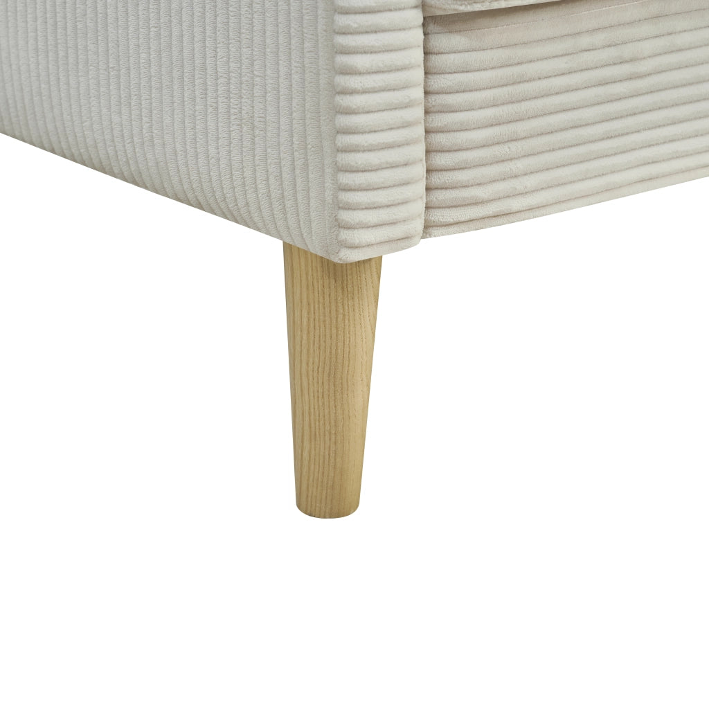 Divano a 2 posti compatto in tessuto a coste con cuscini imbottiti e gambe in legno, stile scandinavo beige