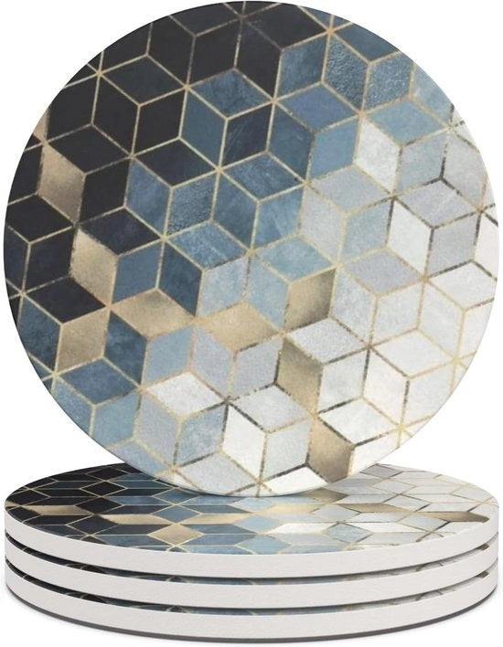 Set di piastrelle per bicchieri, 4 pezzi, con base di ceramica e pietra assorbente, per bicchieri e tazze, decorativi, a doppio strato.
