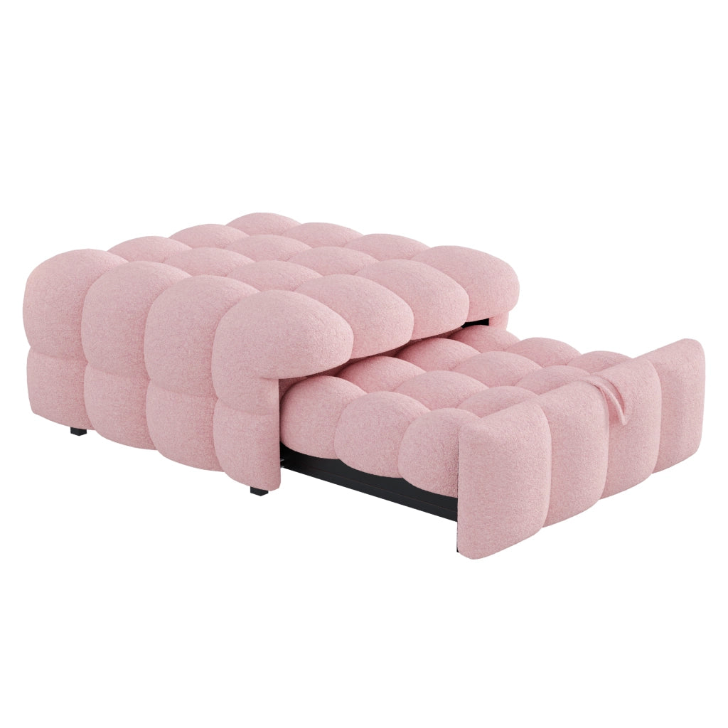 Divano Letto 1 Posto Convertibile 2 in 1 con Poggiapiedi; Rivestimento Teddy; Struttura Metallo Legno; Rosa