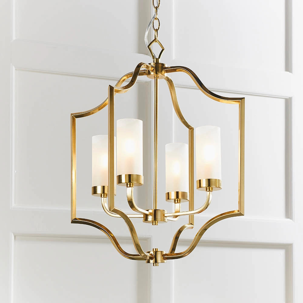 Lampadario vintage ottone satinato 4xE14 Endon Edrea