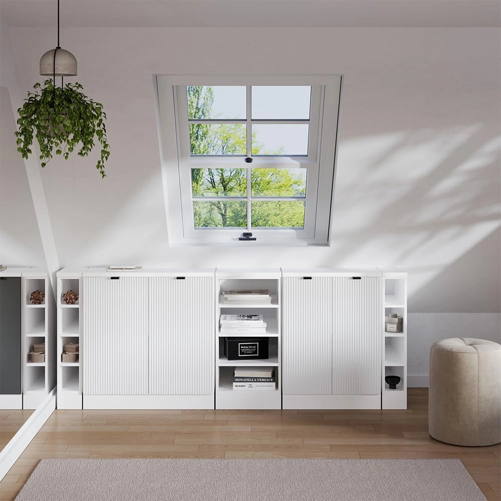Set di mobili sottotetto Rion, Ondulazione bianca, 210 cm Set di 5 carcasse armadio profondità 60 cm, adatto per il salvaspazio sotto tetti spioventi