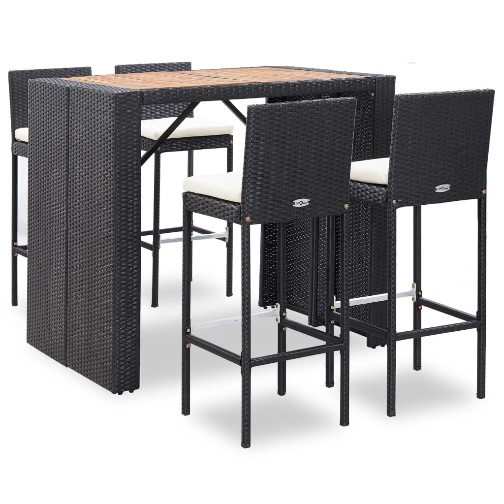Set da bar 5 pz in polyrattan e legno di acacia nero 02_0013351