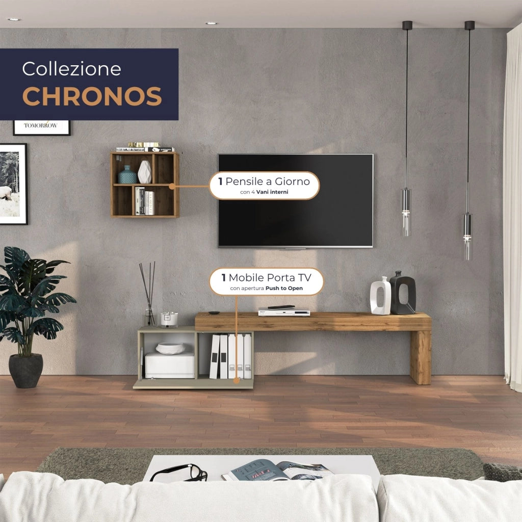 WHOUS Parete attrezzata Chronos set soggiorno tortora opaco e rovere 180/260x40 cm