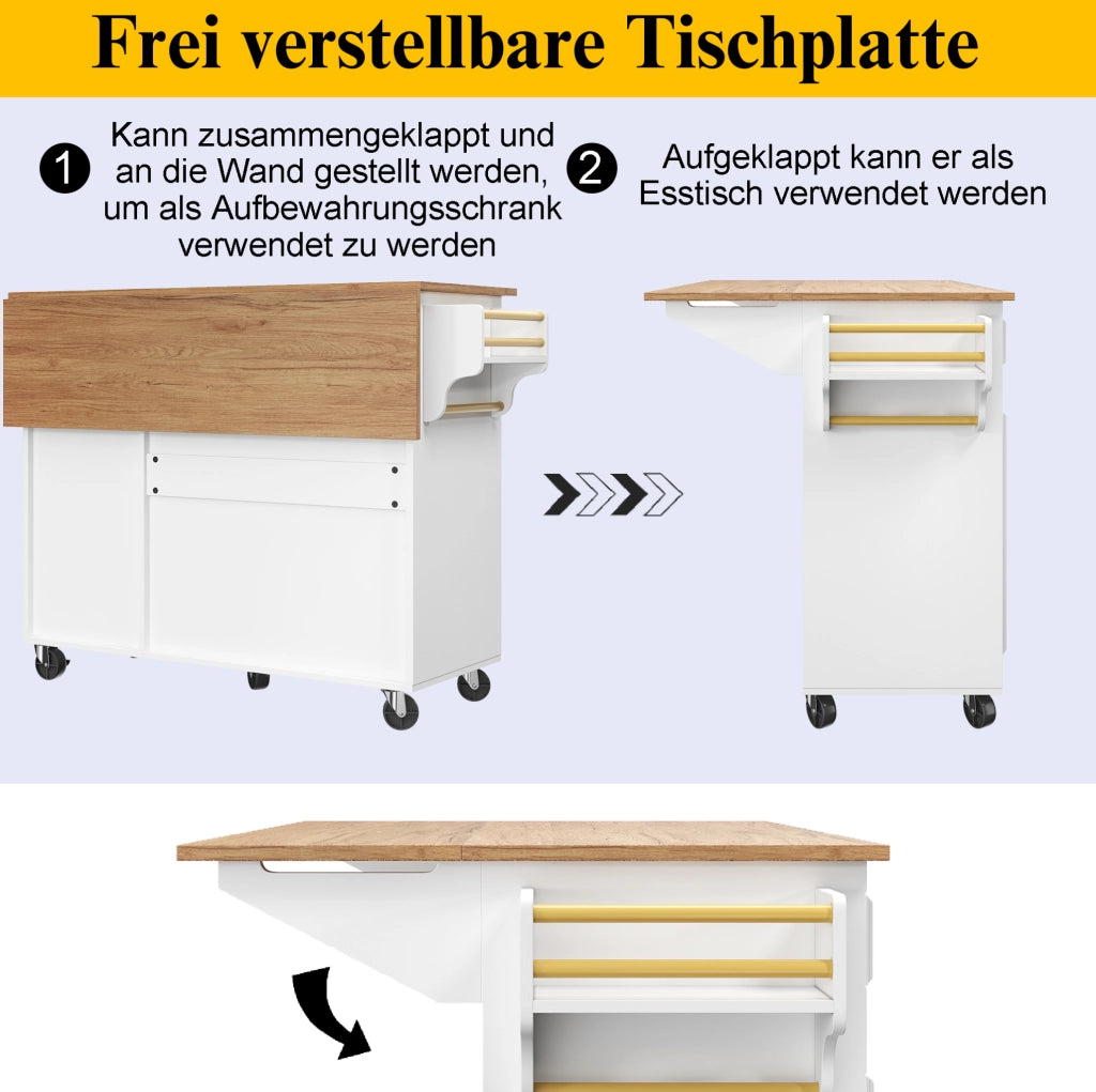 Isola cucina pieghevole in MDF bianca 110x75x92 cm