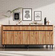 Sideboard moderno 160 x 40 x 73 cm in MDF con 3 cassetti e 3 ante a lamelle