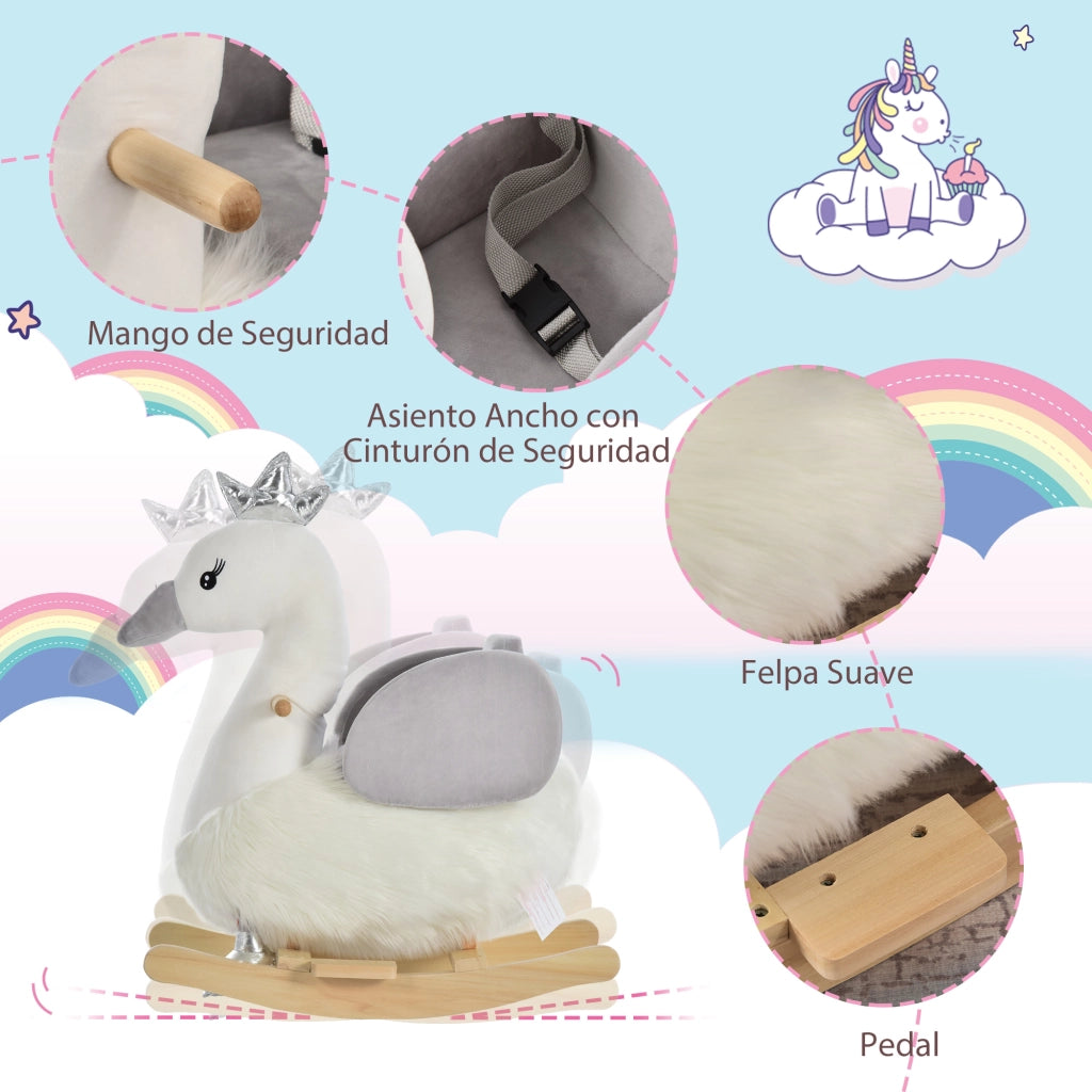 Dondolo Cigno per Bambini con Sonido ¨C zephmum ¨C Grigio Bianco 60x33x59 cm