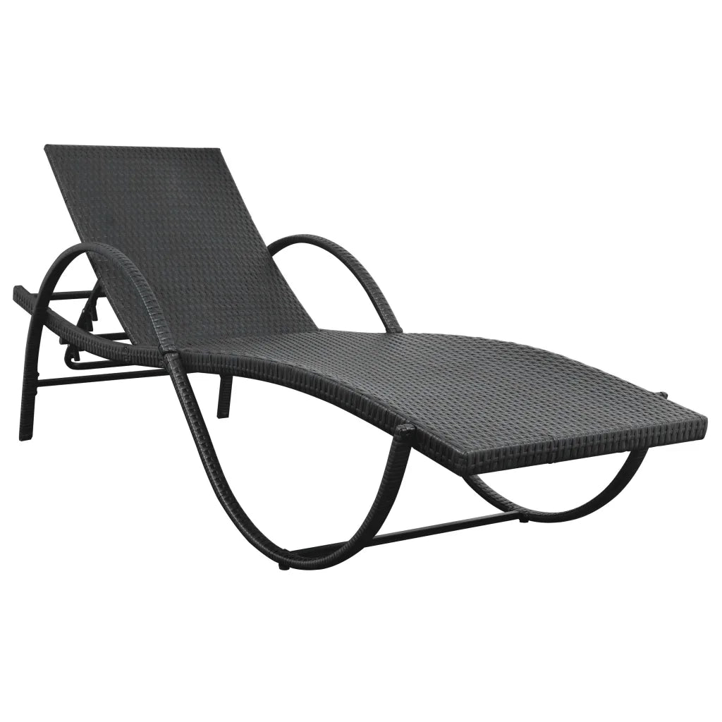 Lettino Prendisole | Sdraio da giardino | Lettino da sole con Cuscino in Polyrattan Nero