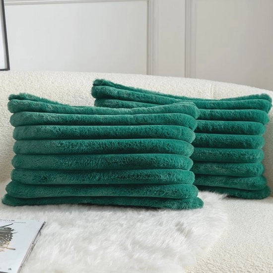 Set di 2 cuscini con copertura a strisce 30 x 50 cm - Cuscini soffici con rivestimento di pelliccia sintetica per soggiorno e camera da letto