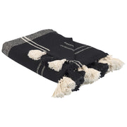 Coperta in cotone nero 130 x 170 cm Accessorio a scacchiera con frange decorative Fatto a mano