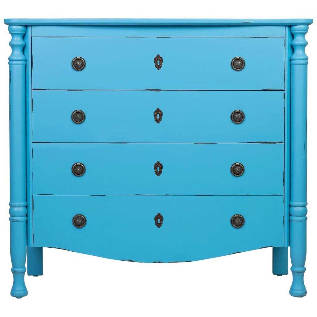 Cassettiera in legno laccato blu invecchiato, 4 cassetti 100x40x90h cm
