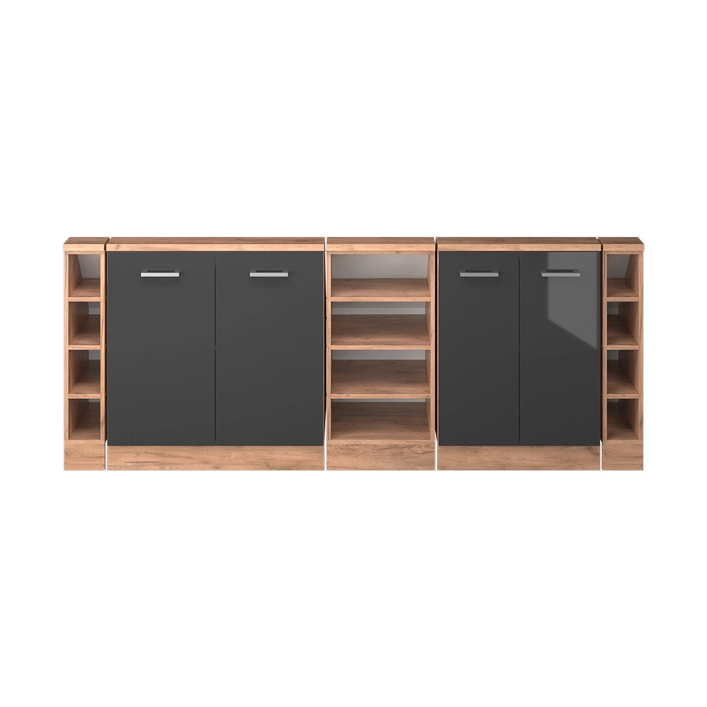 Set di mobili sottotetto Rion Antracite lucido/Rovere dorato Set di 5 Vicco