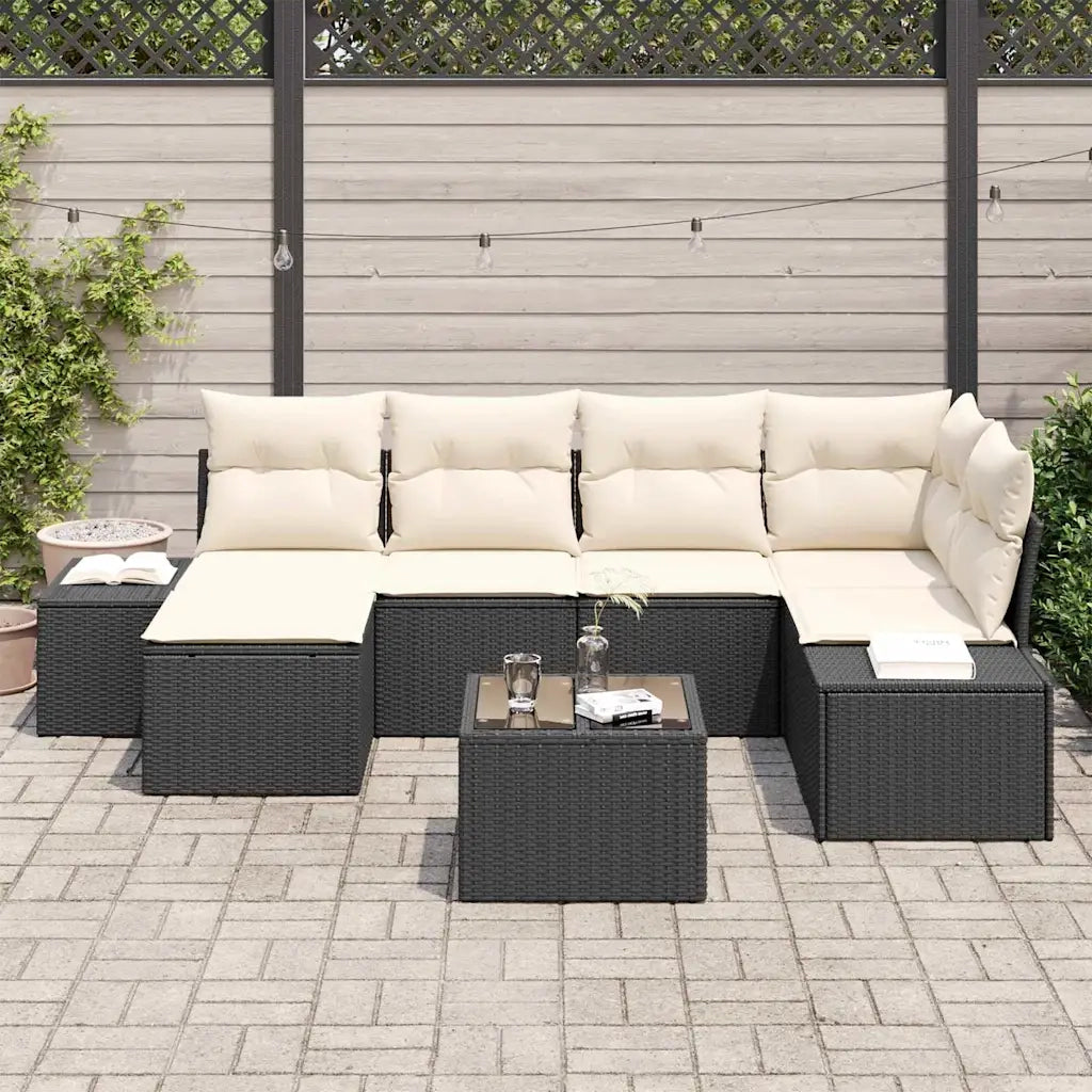 Set Divano da Giardino 7 pcs Nero e crema Poly Rattan 3347137