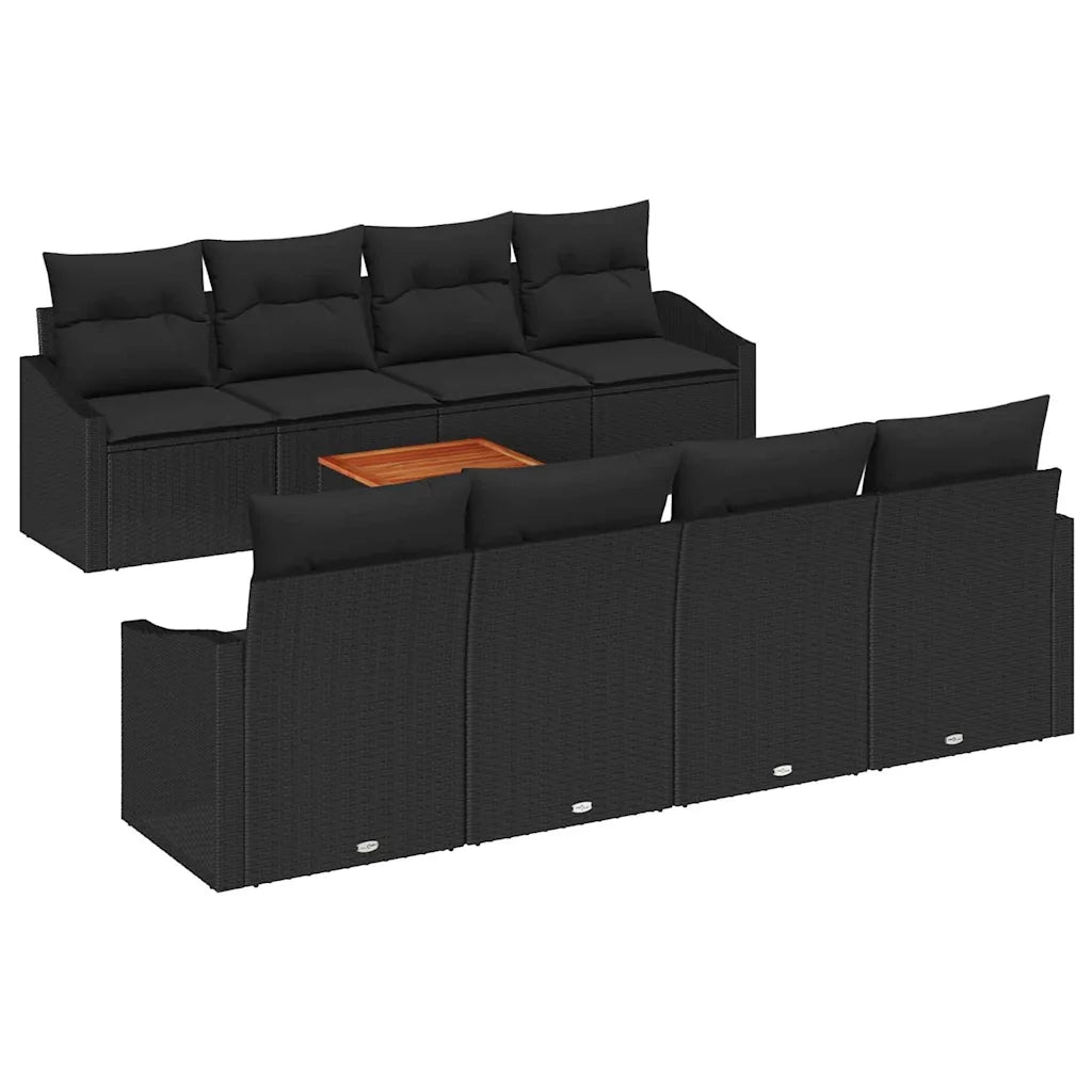 Set Divano da Giardino con archiviazione 9 pcs Nero polyrattan