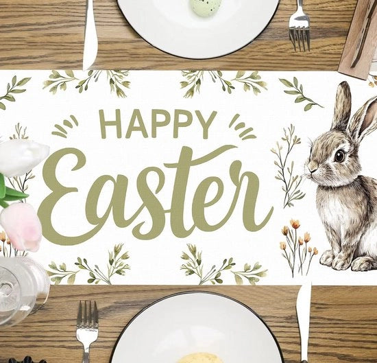 Tavolo di Pasqua 72 × 14 Pollici – Con Cinghiale, Uova di Pasqua e Fiori – Decorazione di Tavola di Primavera