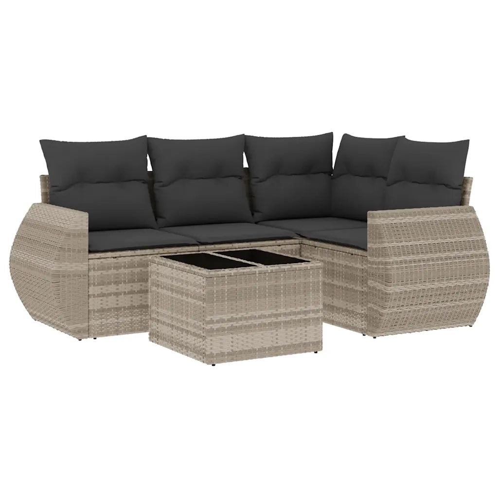 Set Divano da Giardino 5pz con Cuscini Grigio Chiaro Polyrattan