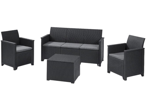 KETER SET DA GIARDINO EMMA LOUNGE IN RATTAN 4 PZ ANTRACITE