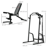Power Tower Multifunzione con Panca per Addominali e Porta Bilanciere Regolabile, Nero