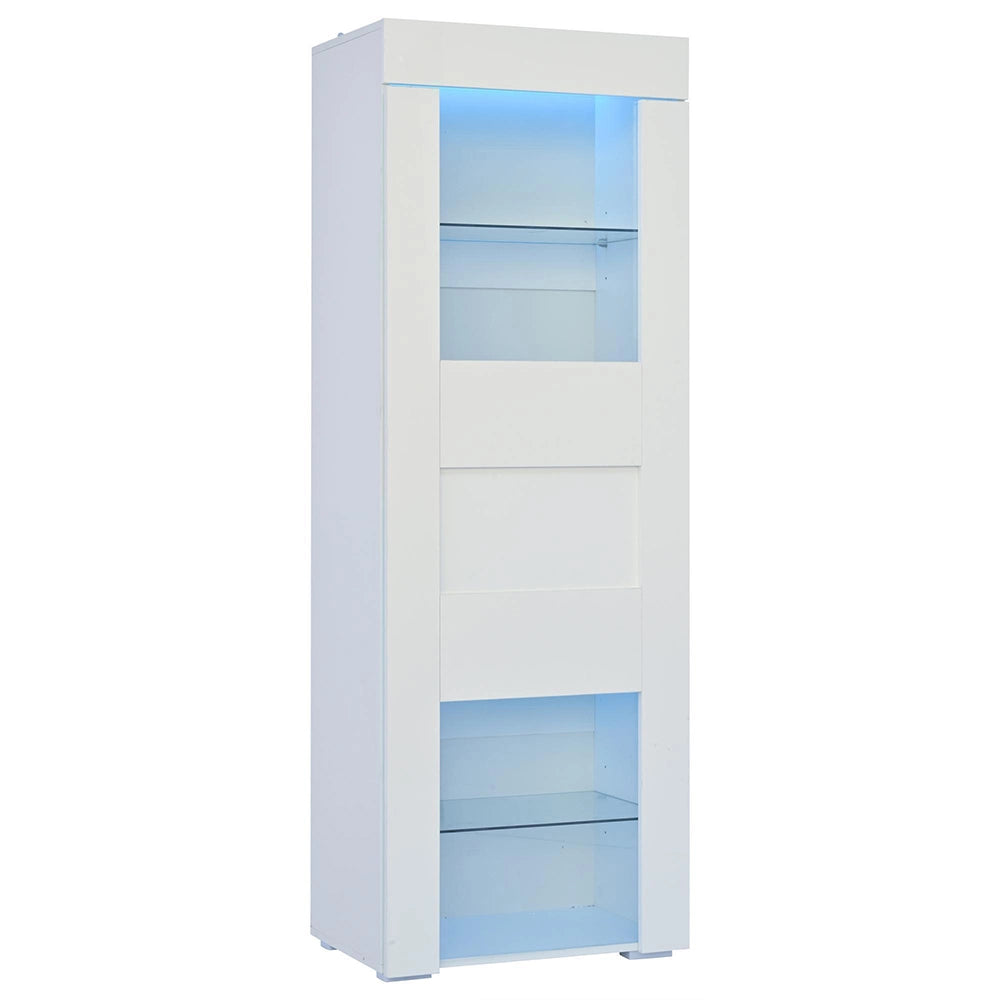 Vetrina 60x40x170 cm con LED - Xylo - 2 ripiani in vetro, ante in acrilico, armadio per soggiorno, bianco