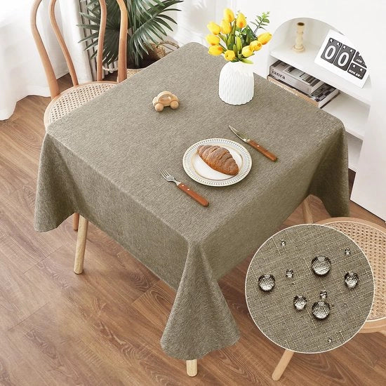Tavolino Copri Tavolo, Tavolino Copri Tavolo in Caffè, 120x120cm, Tavolino Copri Tavolo con Aspetto di Lino, Realizzato in Poliestere, Impermeabile all'Acqua con Effetto Lotus, Resistente ai Graffi, Ideale per Salotto, Cucina, Balcone, Giardino