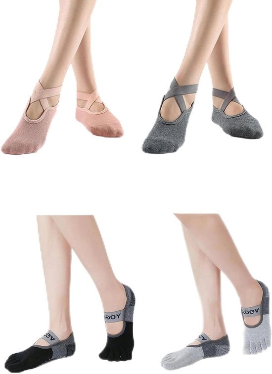 Yogasokken per Donna e Ragazza, Pilatesokken Antislip, 5 Teensokken per Pilates, Assorbimento di Sudore, Fitness, Balletto, Allenamento a Casa