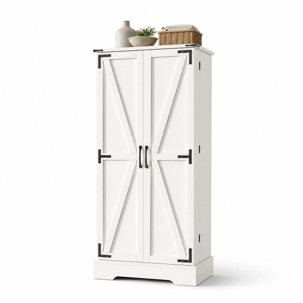 Credenza da cucina in stile country 60x35x128;5 cm in MDF bianco con LED e ripiani regolabili