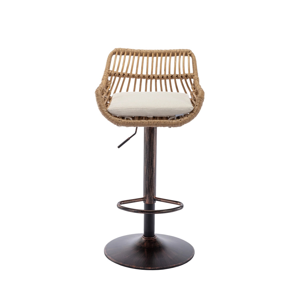Set 2 sgabelli bar girevoli regolabili beige in rattan