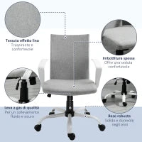 Sedia da Ufficio Ergonomica a Dondolo, Sedia da Studio Girevole, Poltrona Scrivania con Altezza Regolabile in Tessuto, 61x61x89-99 cm, Grigio Chiaro