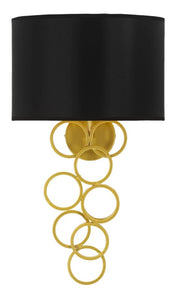 Lampada da Muro Rich 30x20x50 cm in Ferro e Tessuto Oro e Nero