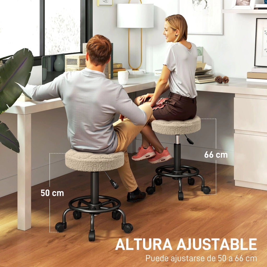 Sgabello girevole con ruote ¨C Xylo ¨C altezza regolabile 50-66 cm tessuto effetto pecora marrone