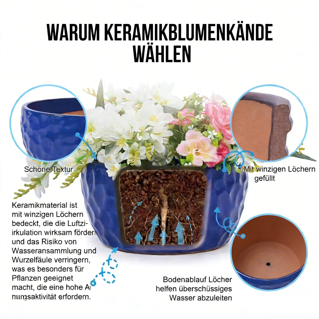 VASO DA FIORE Set da 3 pezzi in ceramica, Blu antico