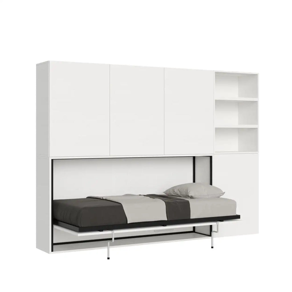Letto singolo a scomparsa Kando comp.E con materasso bianco frassino