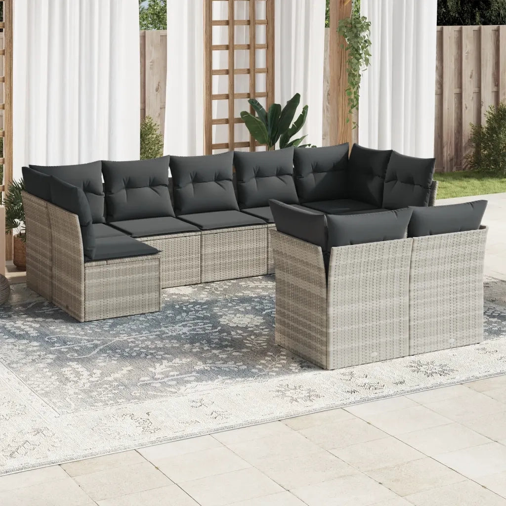 Set Divano da Giardino 9pz con Cuscini Grigio Chiaro Polyrattan