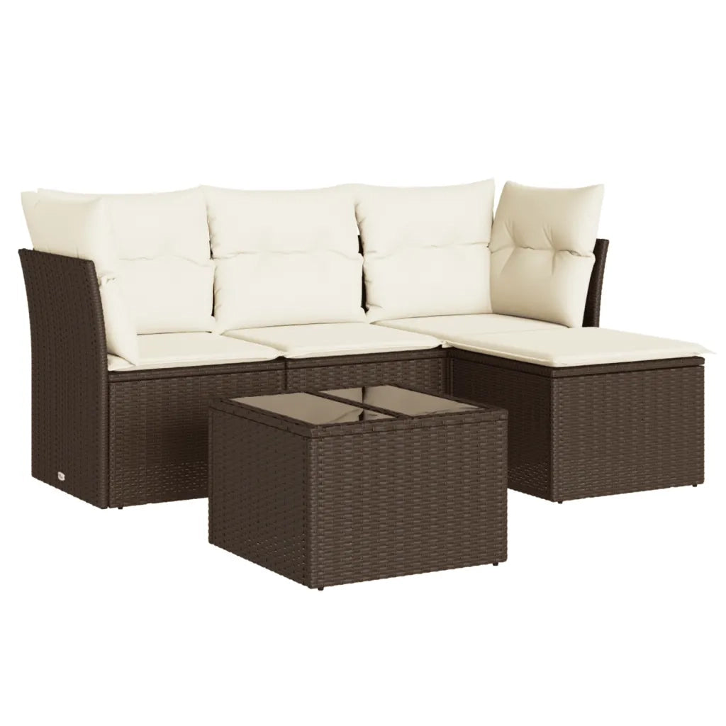 Set Divano da Giardino 5 pz con Cuscini-Sofa da Giardino-Divanetto da esterno Marrone in Polyrattan 599466
