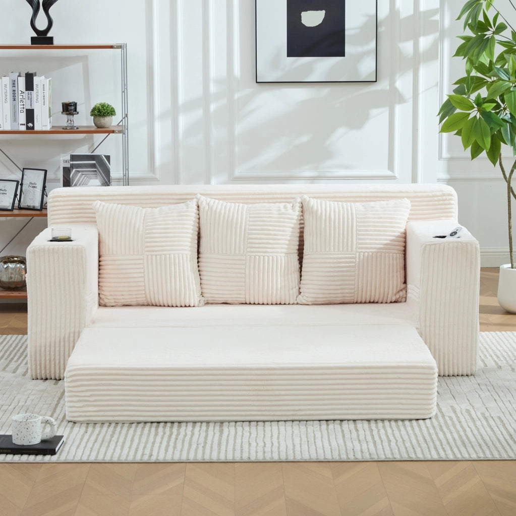 DIVANO MODULARE 2 POSTI 172x87x64 cm Beige in velluto a coste