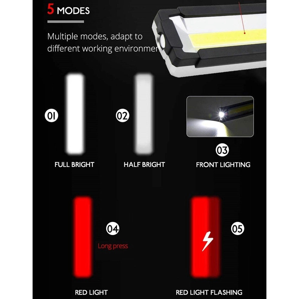 Trade Shop - Luce Lavoro Led Ricaricabile Usb Torcia Attacco Magnetico 5 Modalità Antiscivolo -