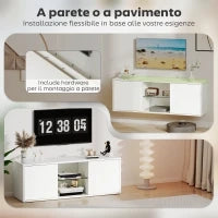 Mobile Porta TV fino a 55" Sospeso o a Terra, Ante Soft Close, Foro Passacavi e Ripiano in Vetro, Bianco