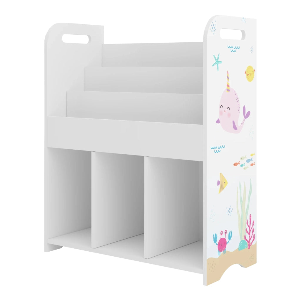Scaffale dal design senza tempo per soggiorno camera da letto mobile contenitore per bambini 75 x 62 x 29 cm bianco con motivo oceano 03_0011215