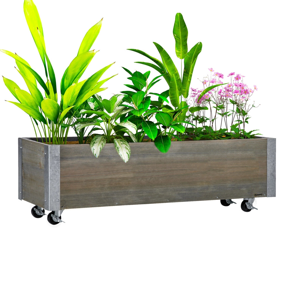 Fioriera su Ruote ¨C Minimal ¨C Legno Massello, Grigio