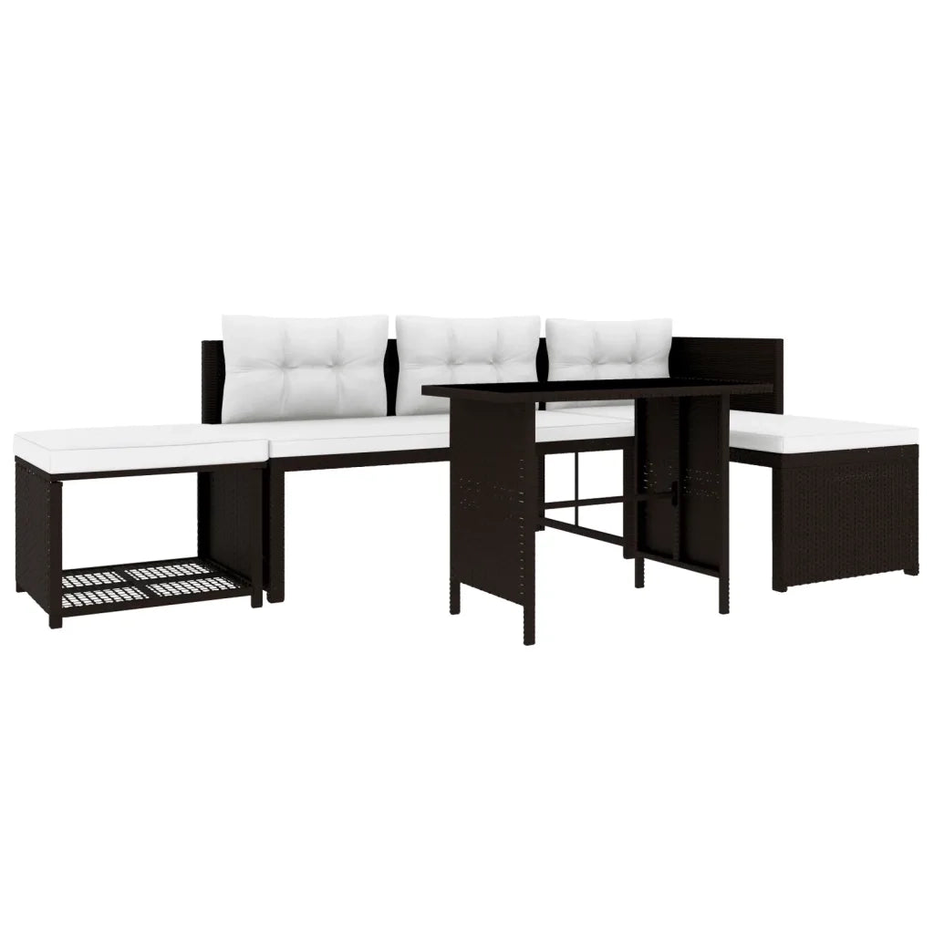 Set Divani da Giardino 4 pz in Polyrattan Marrone