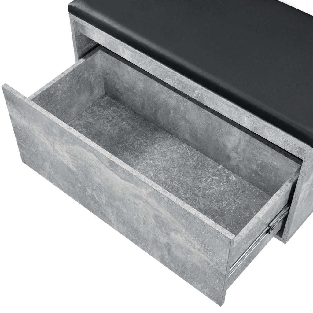 Panca portascarpe di design con cassetto mobile da ingresso con seduta imbottita elegante contenitore per 3 paia di scarpe truciolato PU sintetico 80 x 39 x 45 cm effetto cemento nero 03_0004681