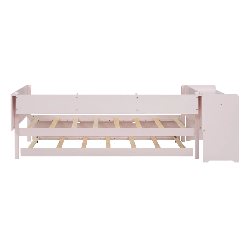 Letto singolo rosa 90x200 cm con letto estraibile, scrivania e 3 ripiani