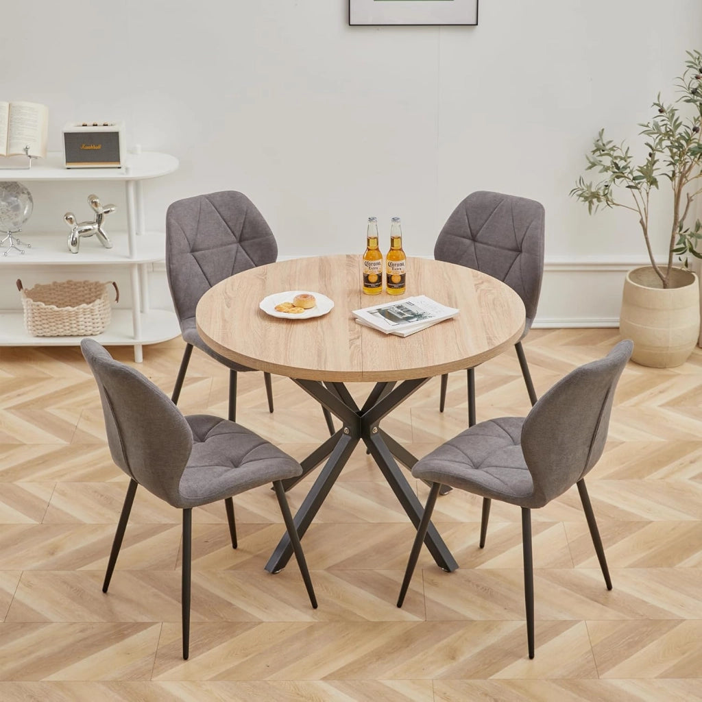 GrandCA HOME Tavolo da Pranzo Rotondo con Piano Moderno Effetto Marmo, Tavolo da Pranzo da Cucina con Quattro Gambe in Metallo, per Sala da Pranzo, Marrone Chiaro