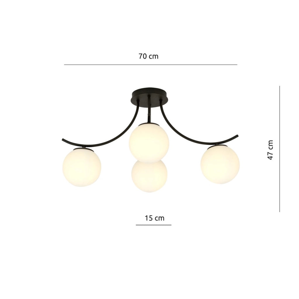 Lampada a sospensione Boston in acciaio nero e vetro opale